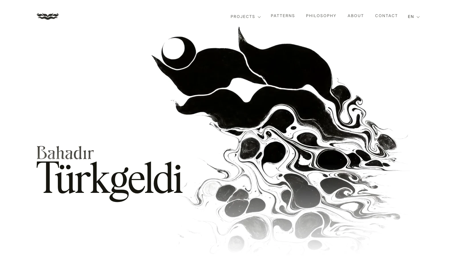 The first screen: “Bahadır Türkgeldi” beside the mark running into black marbling ink.