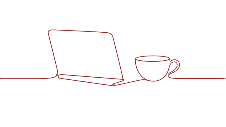 A laptop and a cup, drawn in one line.