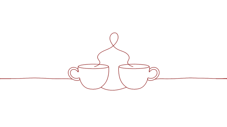 Two cups sharing their steam, drawn in one line.