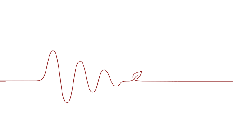 A sound wave ending in a leaf, drawn in one line.