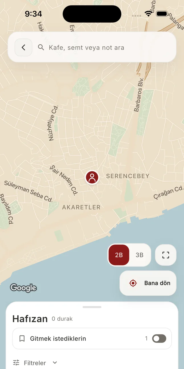 The map of the cafés saved.