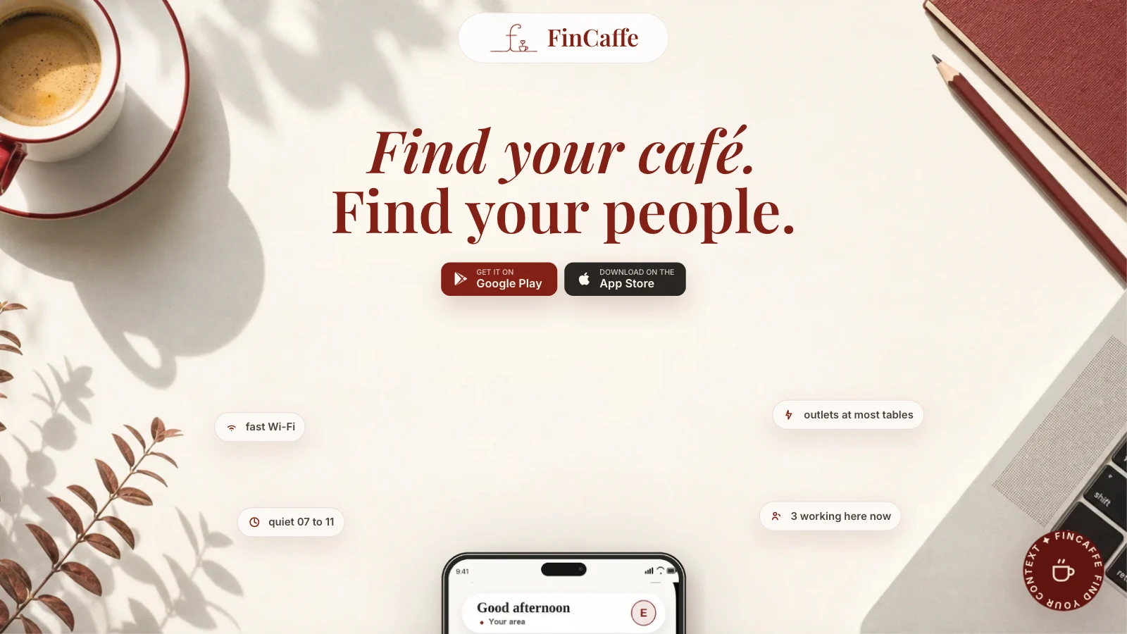 The FinCaffe website: “Find your café. Find your people.”