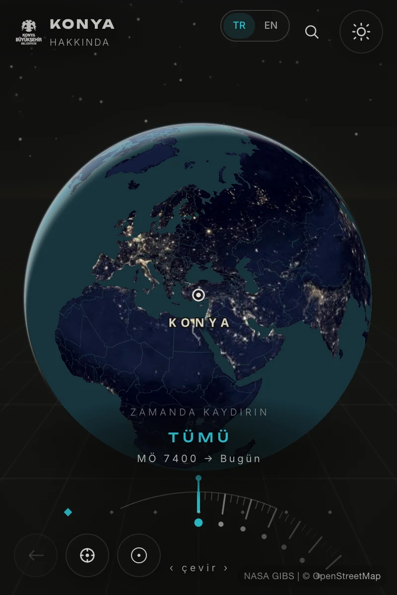 Telefonda küre ve altındaki zaman kadranı.