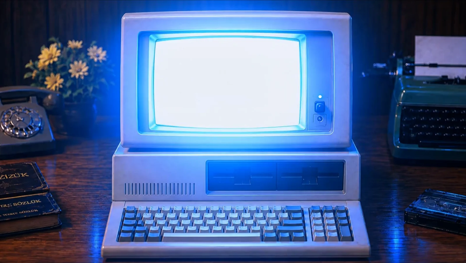 A glowing computer screen in Dijital Anafor.