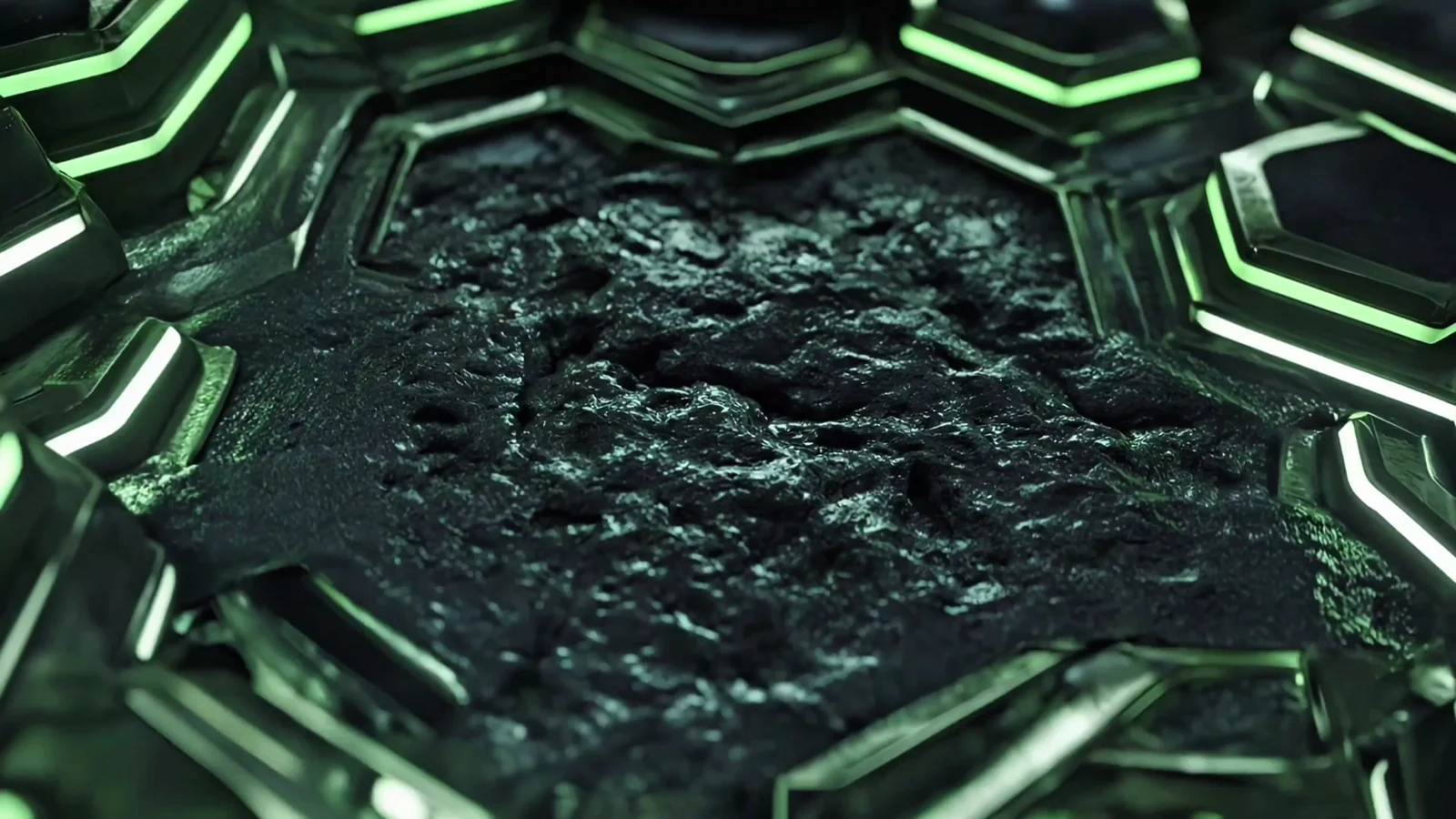 Green light tracing a mechanical surface.