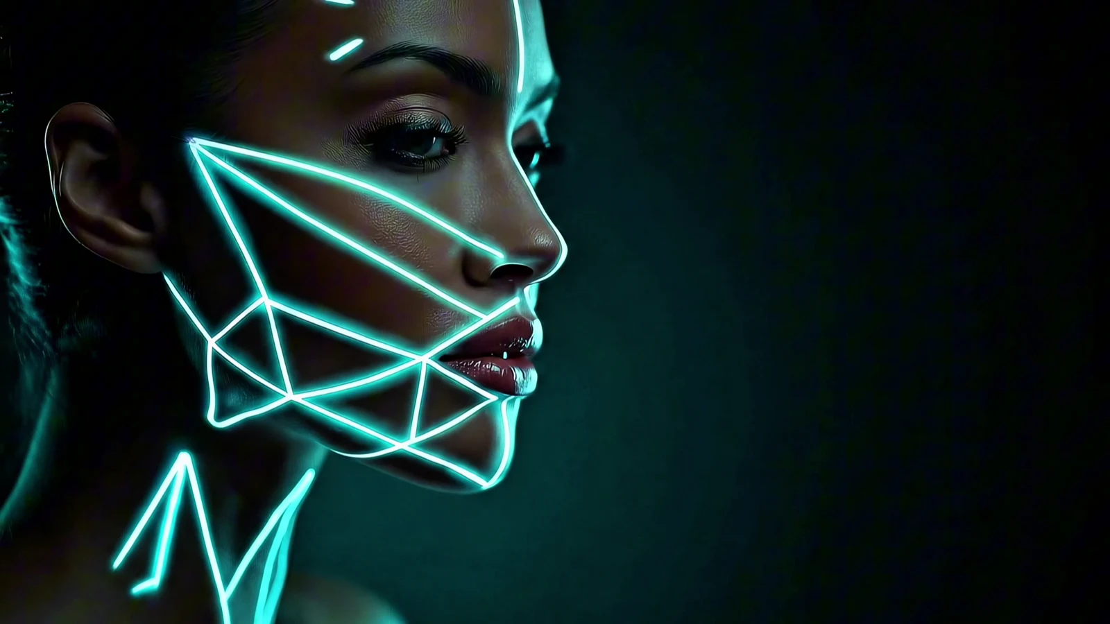A portrait outlined with geometric light.