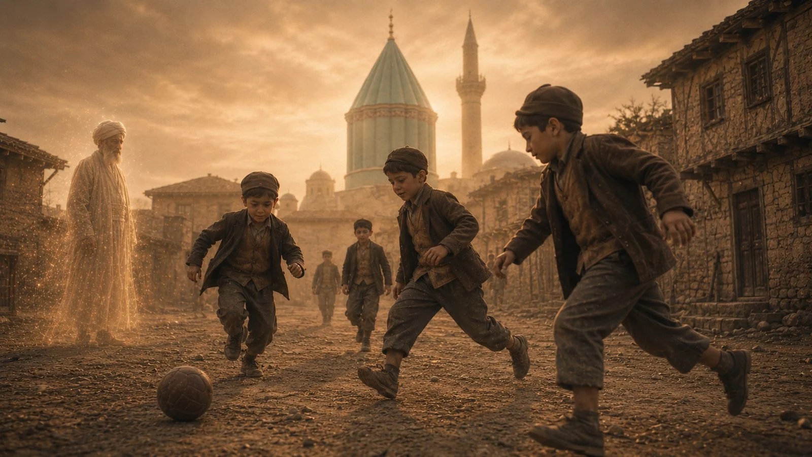 Children playing football in old Konya.